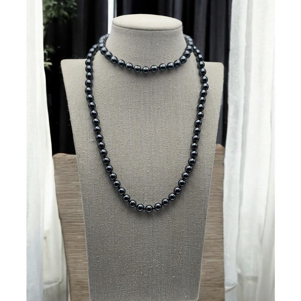 Hematite Bead Strand Necklace Long Layering Necklace